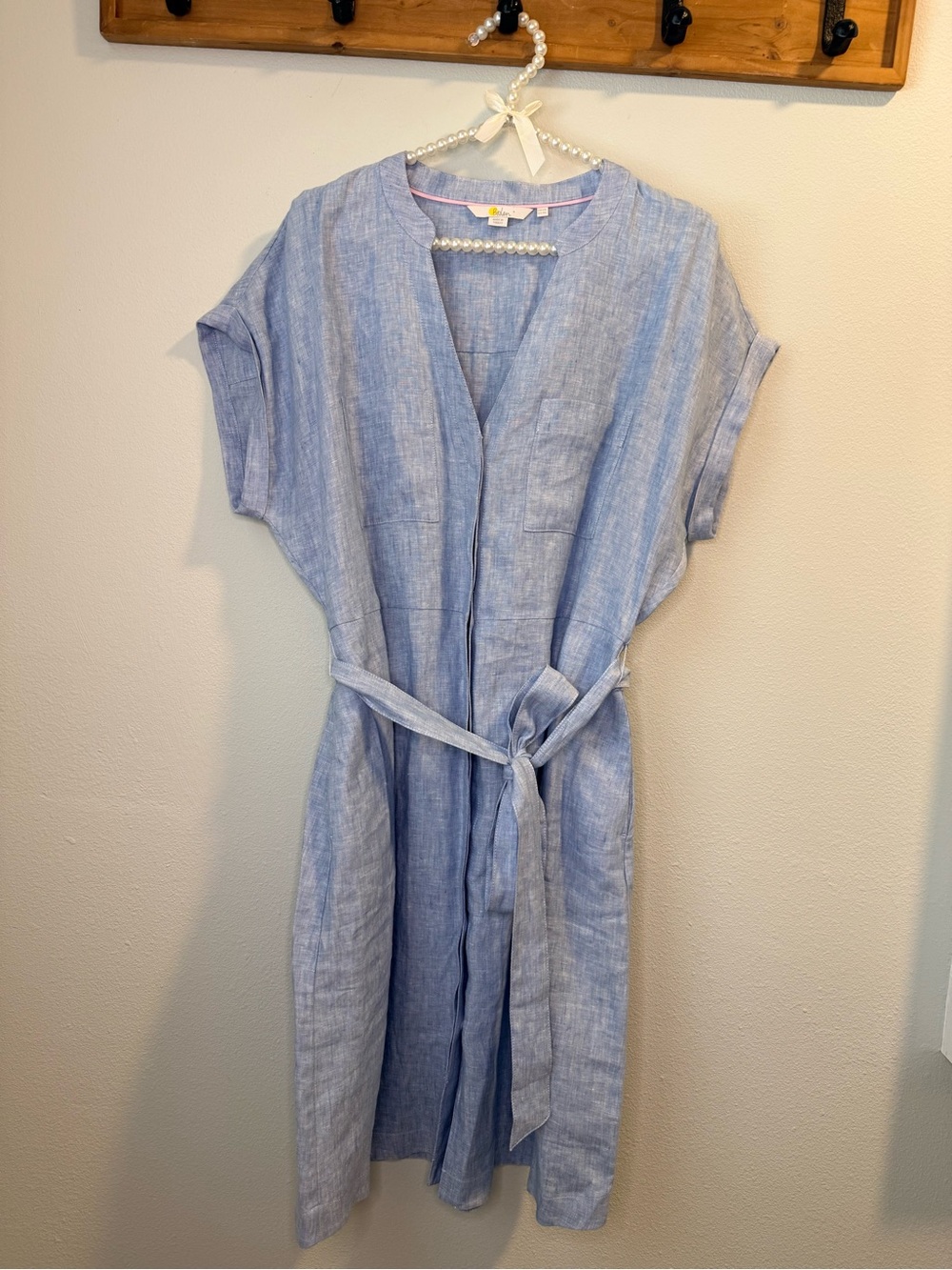 Boden Light Blue Linen Belted Midi Dress size 10